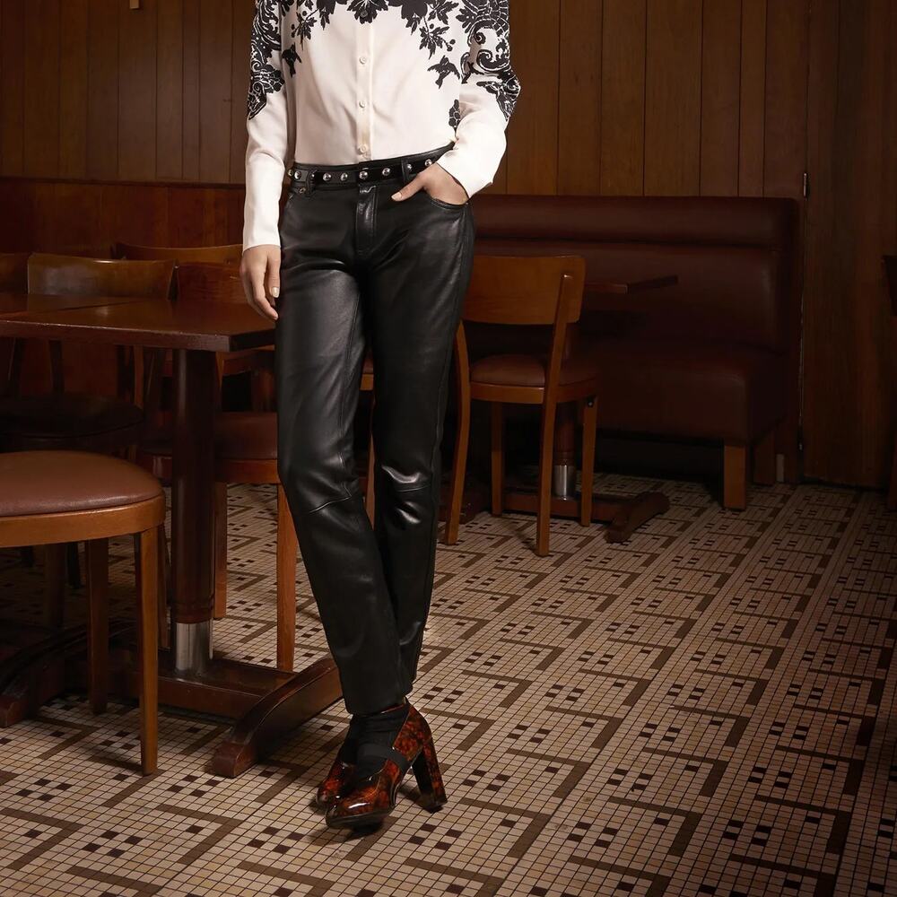 Sonia Rykiel Fall 2015 Black 100% Lamb Leather Pants Low Rise Moto SZ 8 US